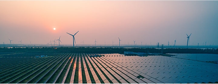 A photo of a wind and solar farm.